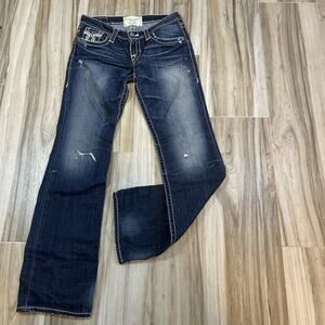 Big Star Boot jeans LIV Low Rise Western Cowgirl 31L Blue Denim Distressed Y2K